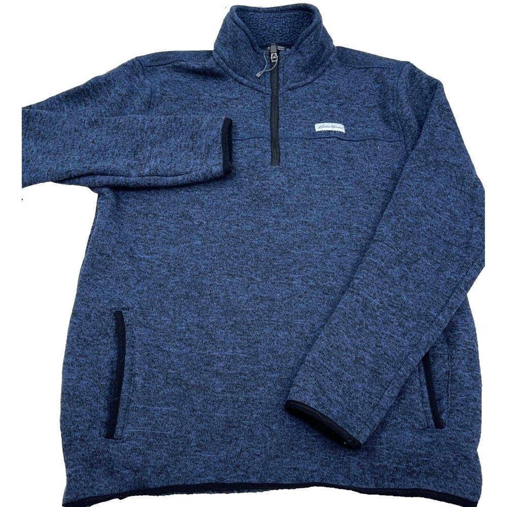 Eddie Bauer Sweater Men Medium Blue Pullover Quarter Zip Jacket Hike Heather A46